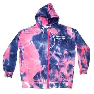 Streetwear Society Women's Positive‎ Vibes Pink Blue Tie Dye Zip Up Hoodie Large